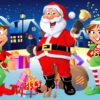 Santa And Elves Night Scene Christmas Cardboard Standin
