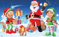 Santa And Elves Christmas Cardboard Standin